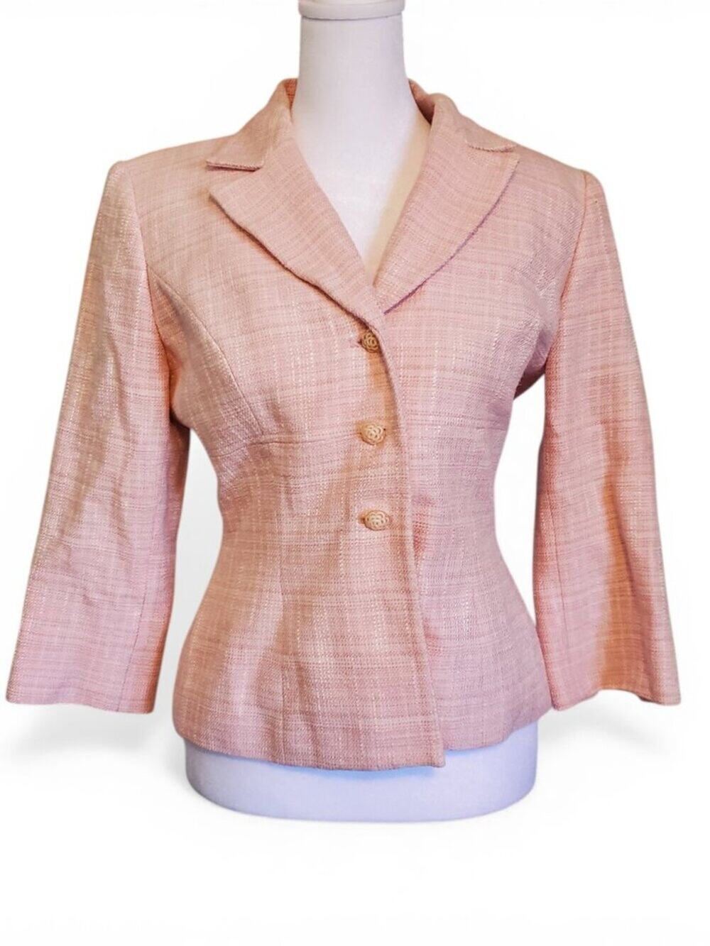 VIntage 90s Pastel Pink Tweed Blazer Jacket Twee Preppy Coquette